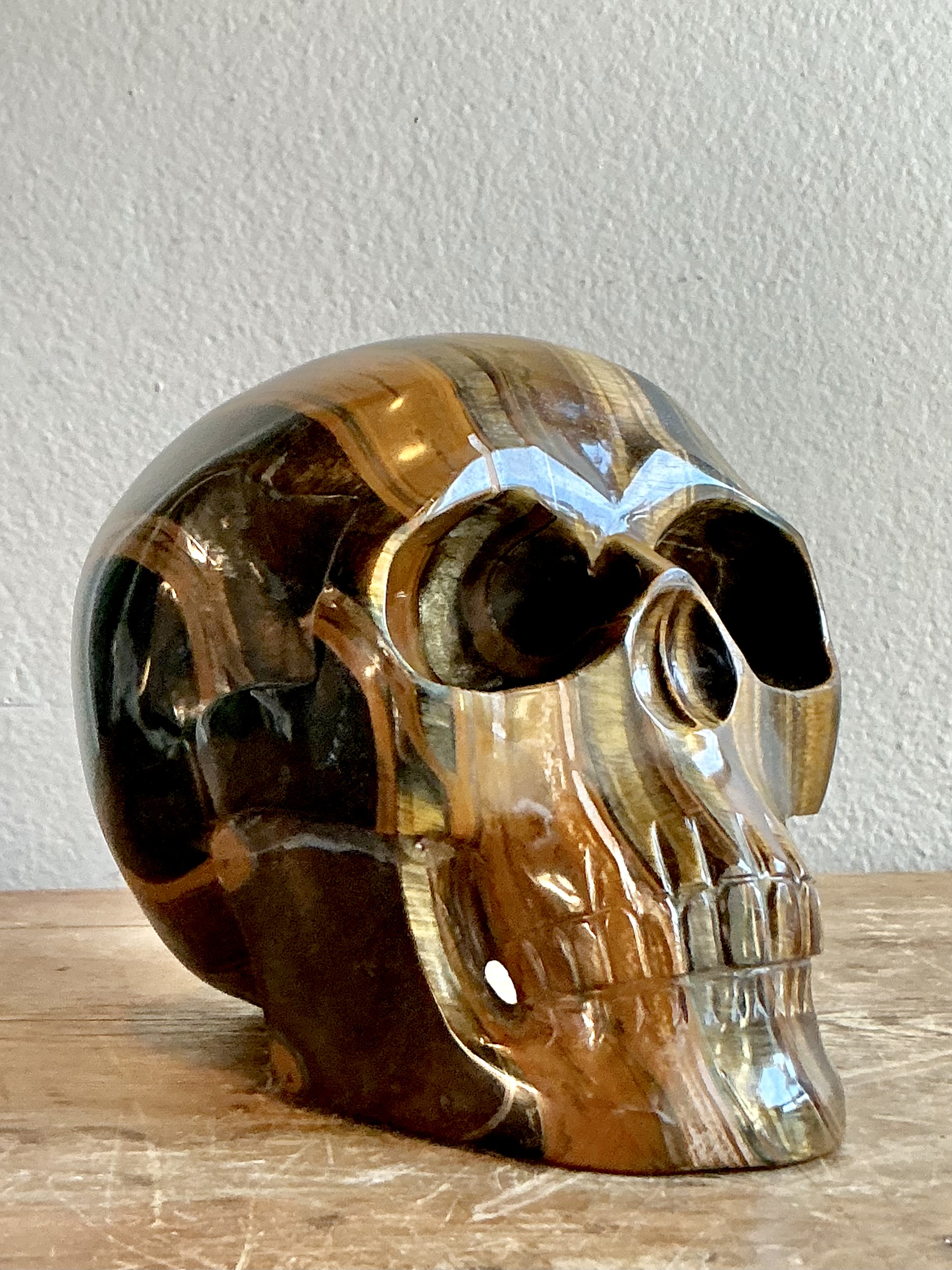 Vintage Boho Carved Tiger's Eye Skull - Top view