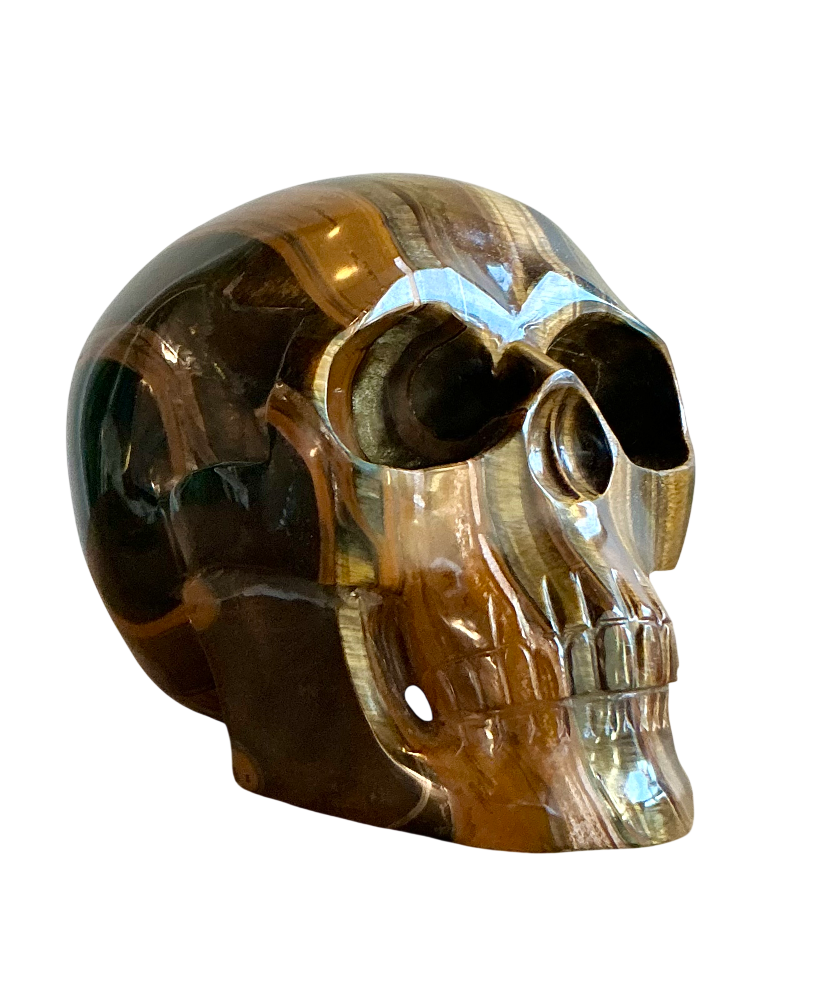 Vintage Boho Carved Tiger's Eye Skull