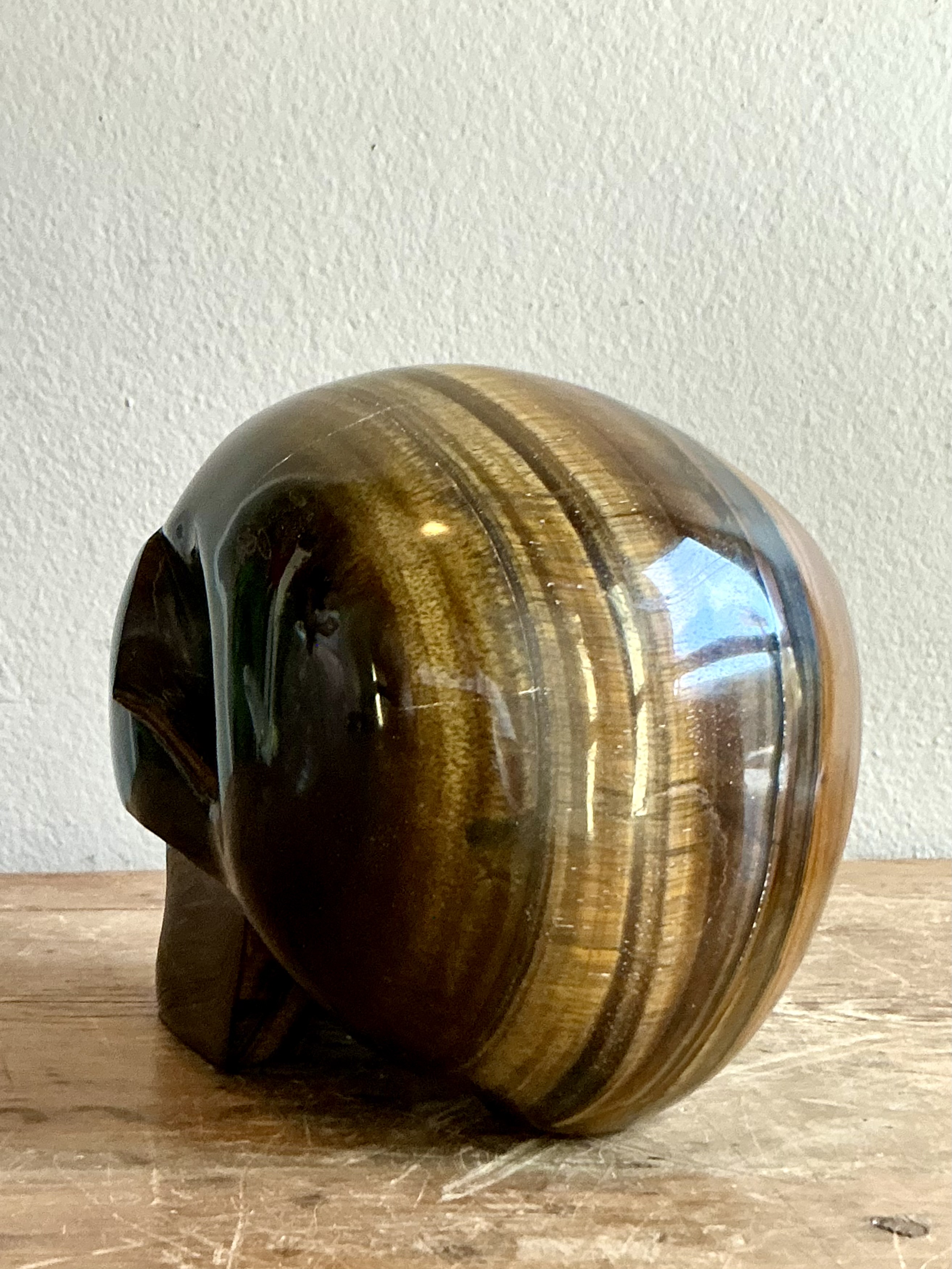 Vintage Boho Carved Tiger's Eye Skull - Back view