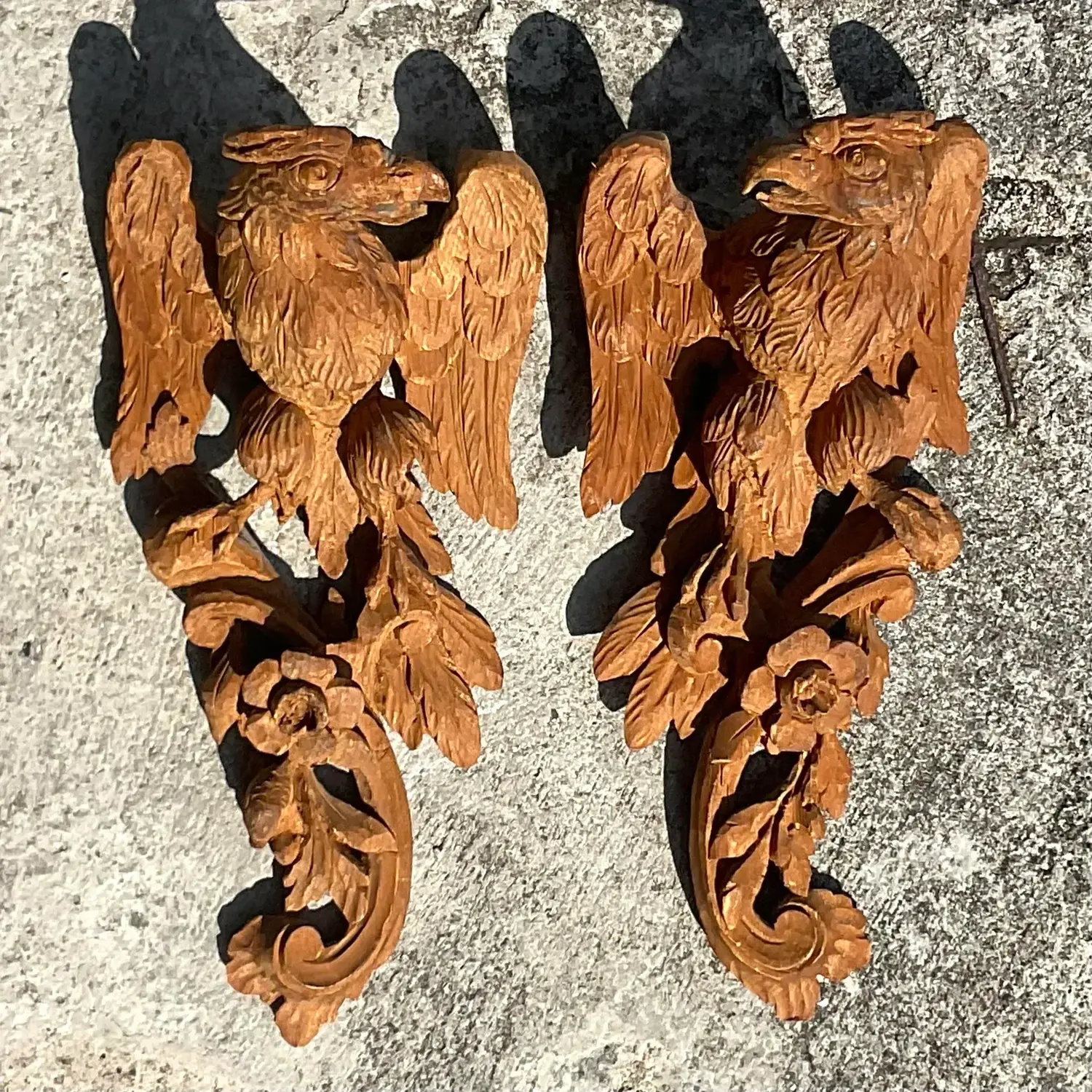 Vintage Boho Carved Wall Mount Phoenix - Set of 2 - Top view