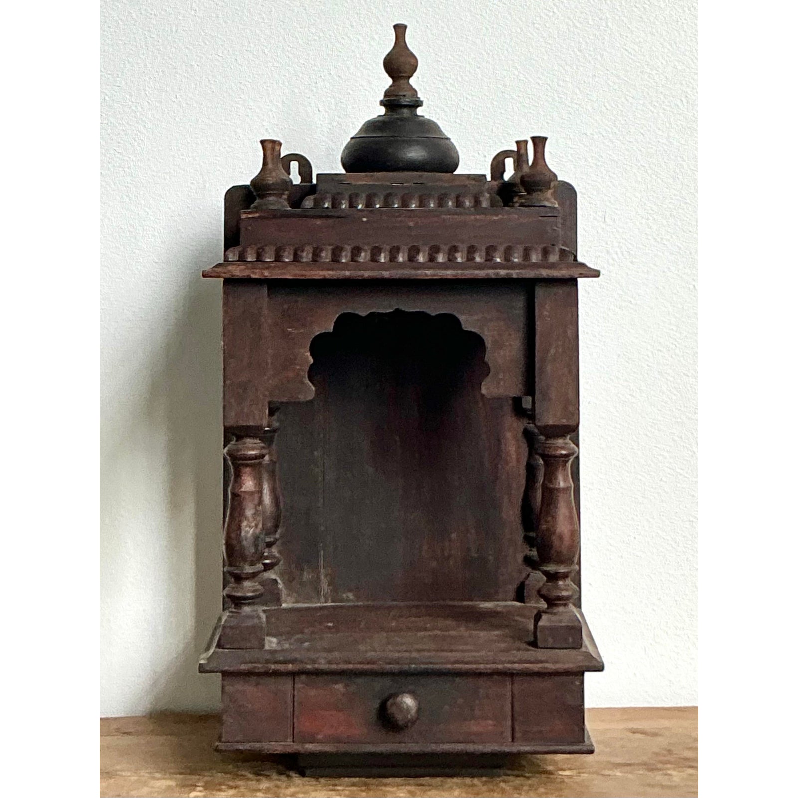 Vintage Boho Carved Wood Altar - Top view