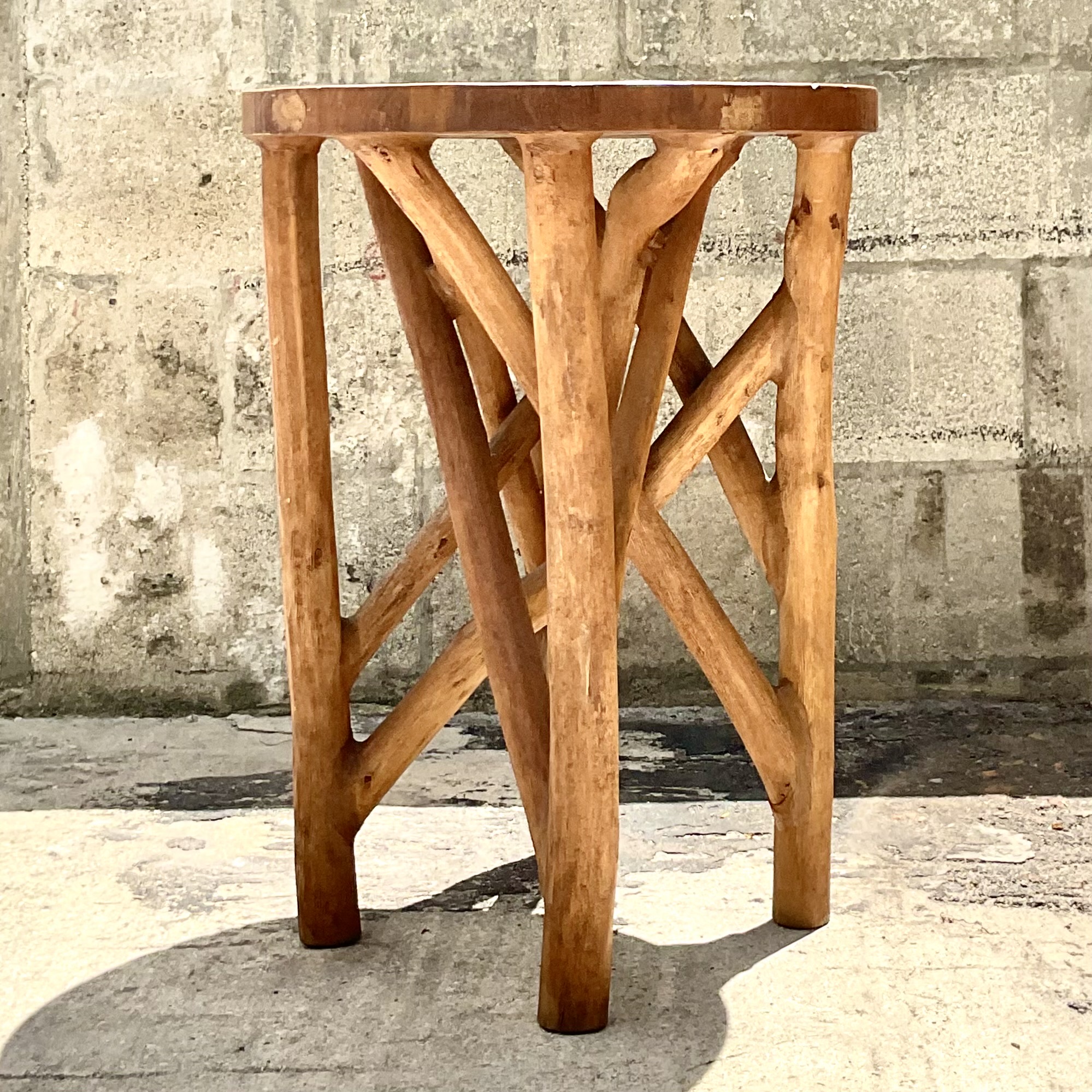 Vintage Boho Carved Wood Branch Side Table  - Side view