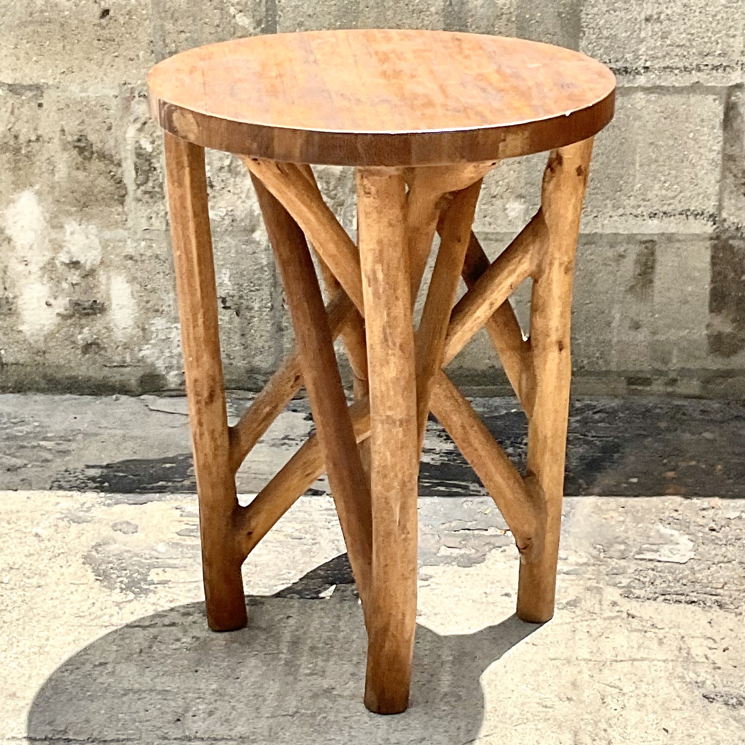 Vintage Boho Carved Wood Branch Side Table  - Back view