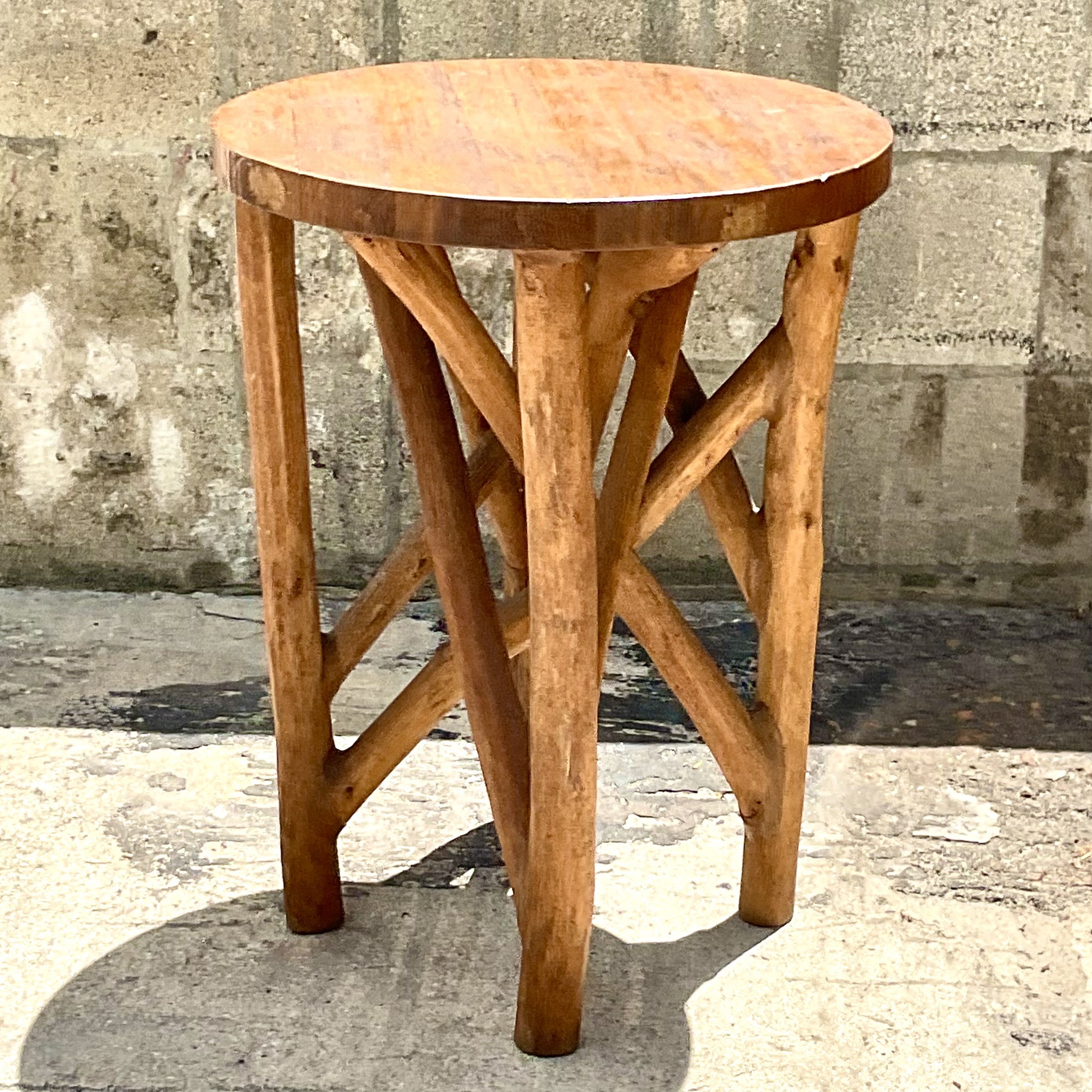 Vintage Boho Carved Wood Branch Side Table - Top view