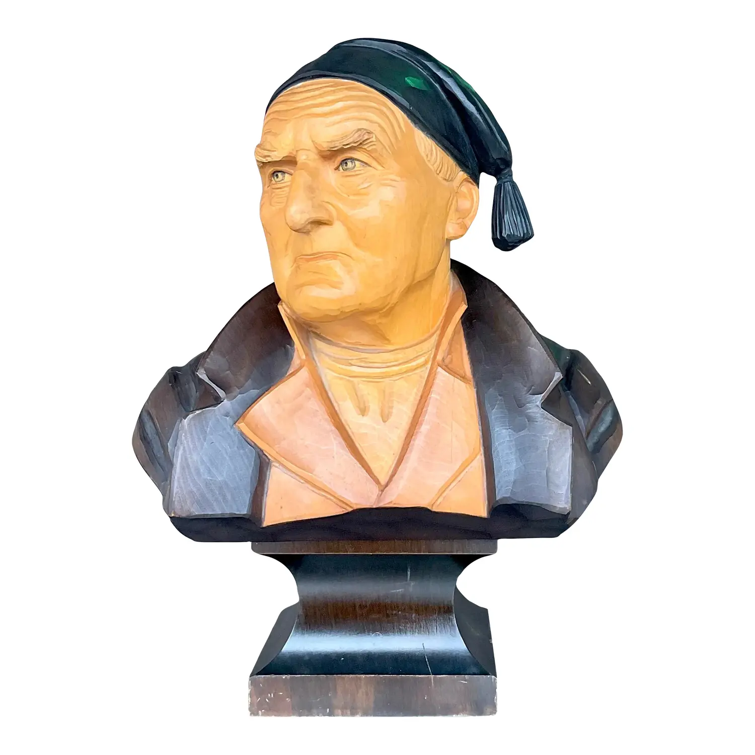 Vintage Boho Carved Wood Bust of Man