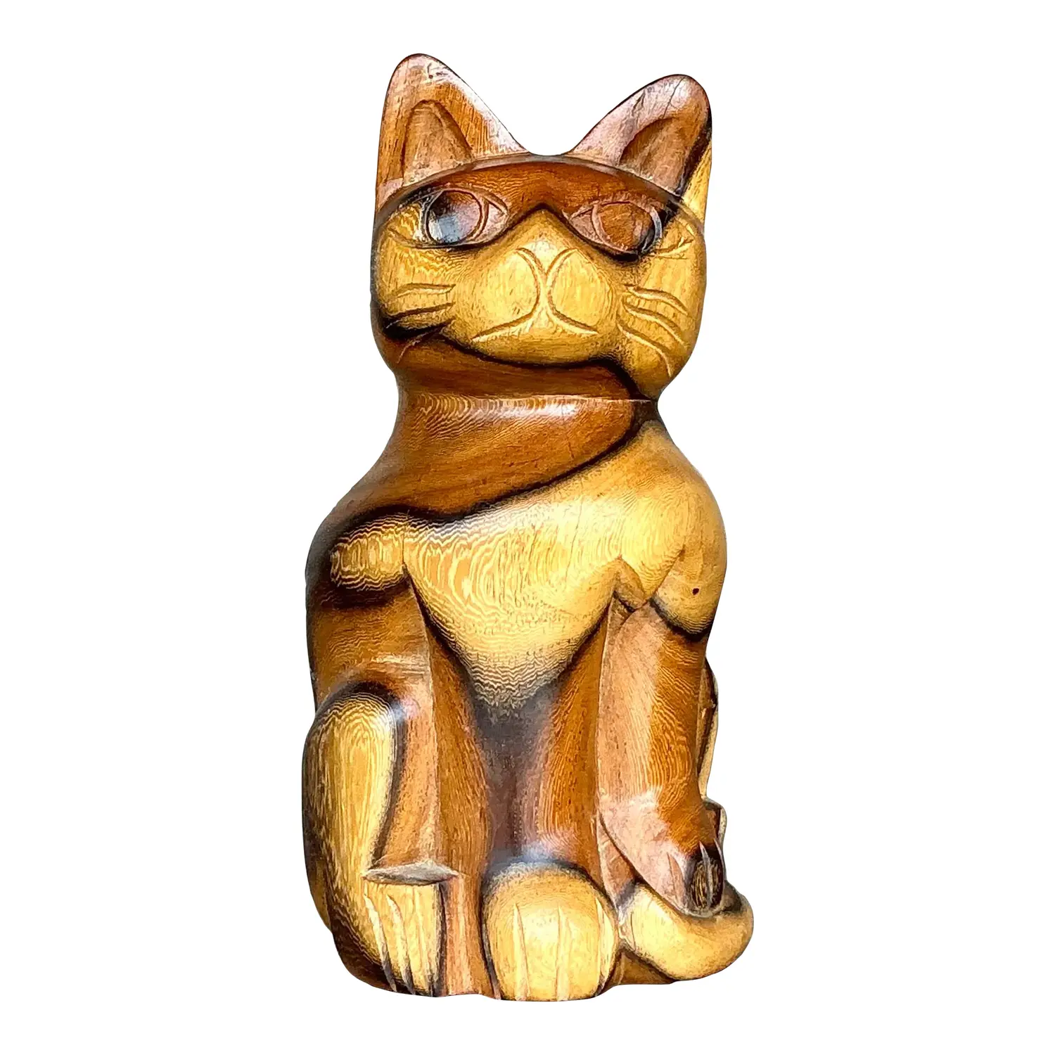 Vintage Boho Carved Wood Cat