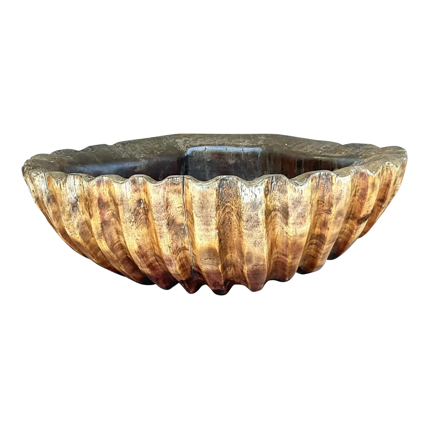 Vintage Boho Carved Wood Clam Shell