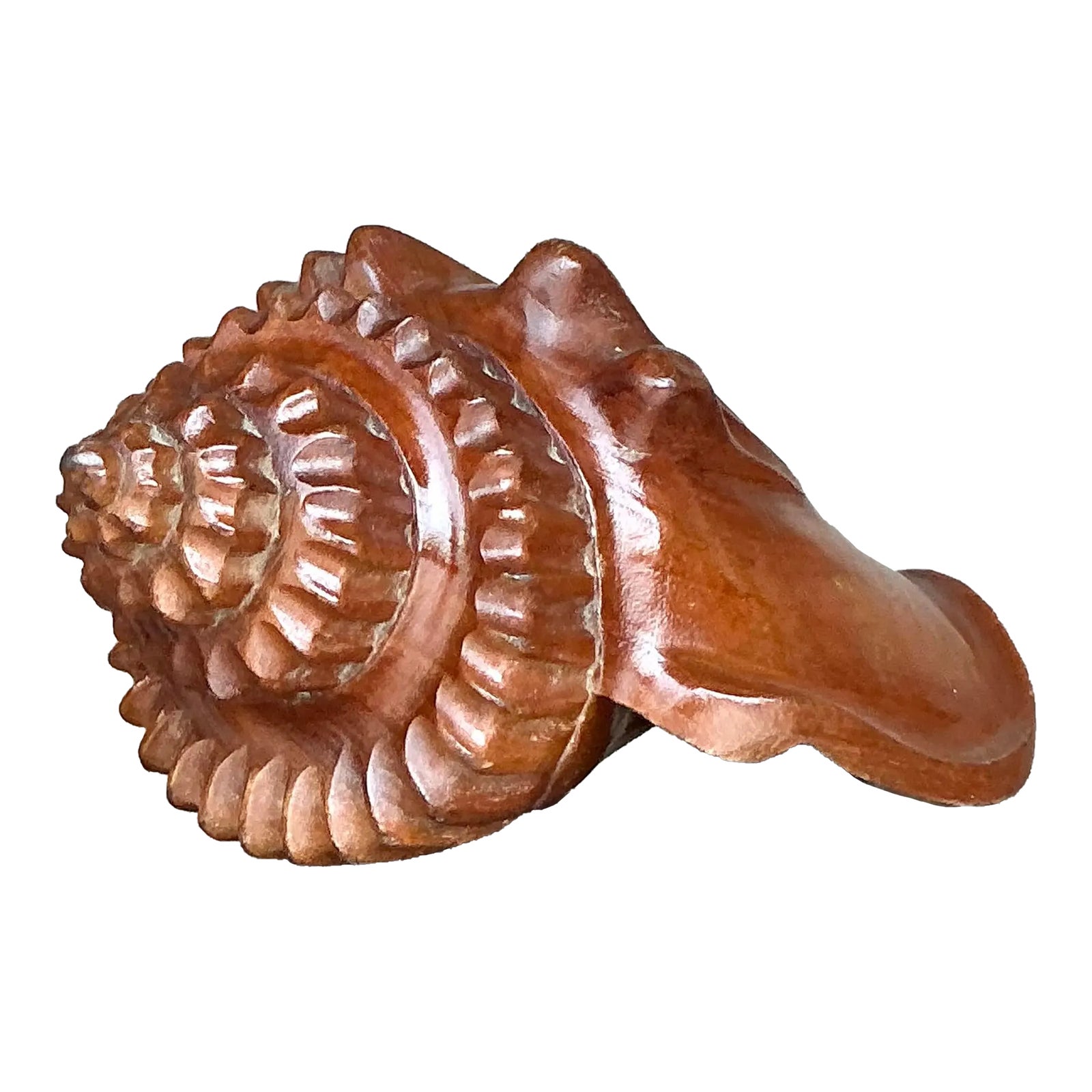 Vintage Boho Carved Wood Conch Shell - Detail view