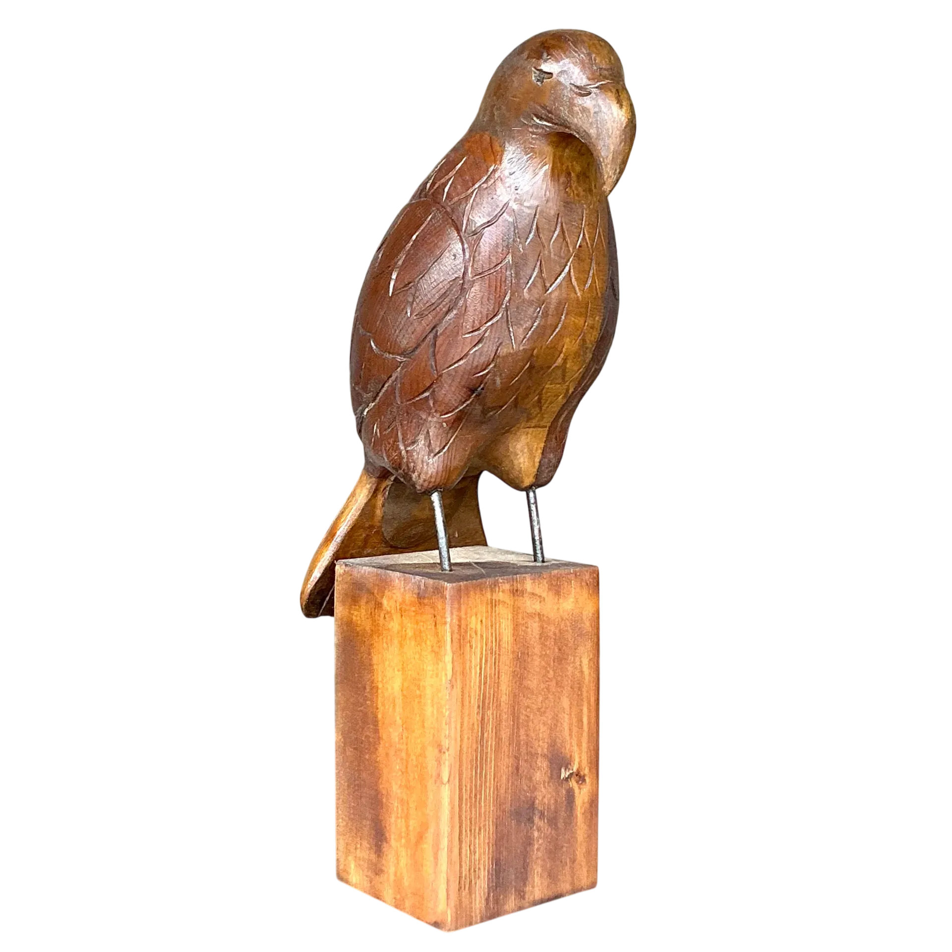 Vintage Boho Carved Wood Eagle Sculpture - Detail view