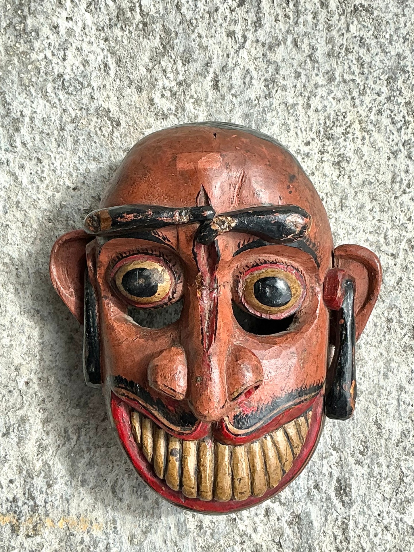 Vintage Boho Carved Wood Mask - Back view