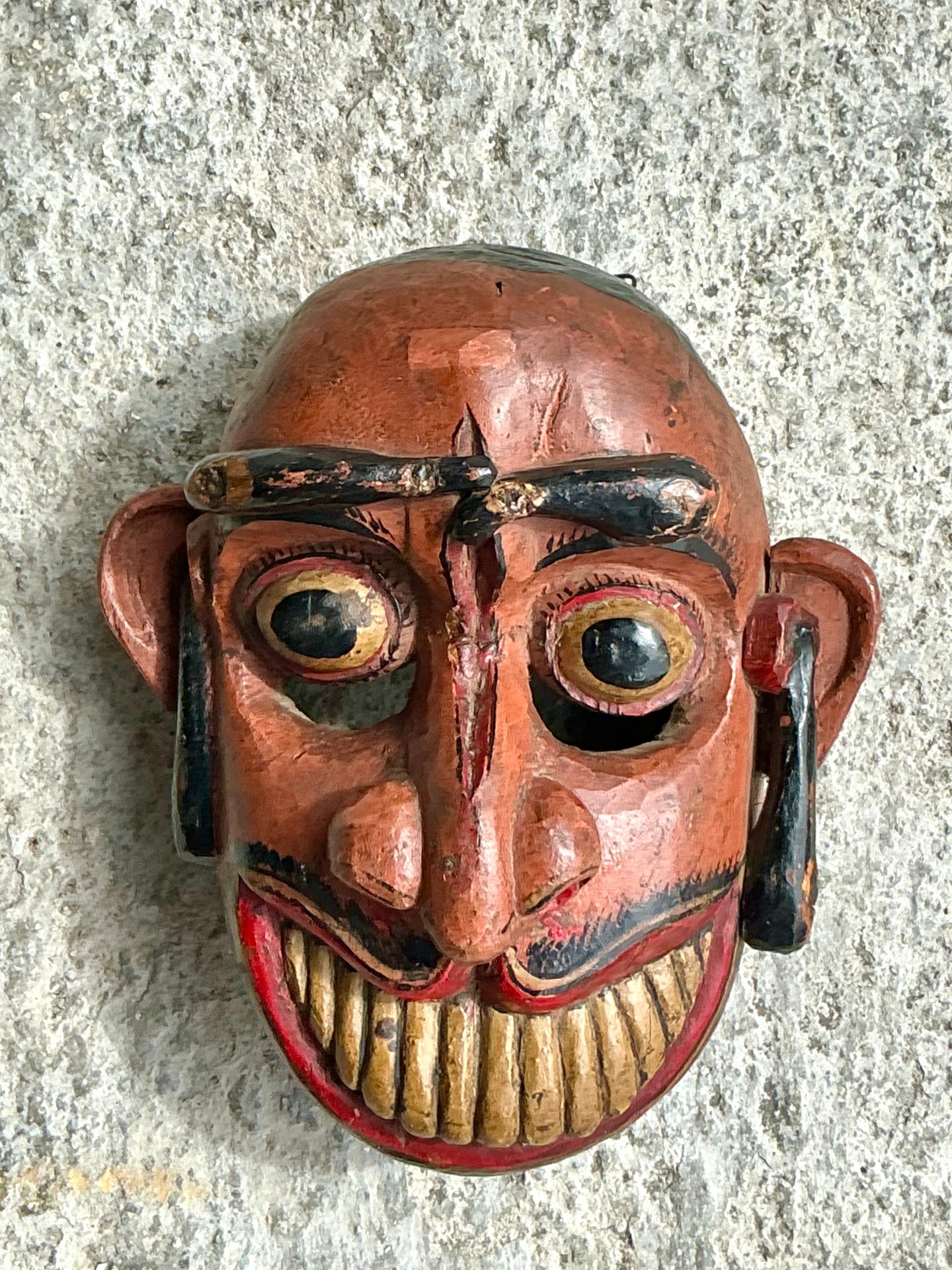 Vintage Boho Carved Wood Mask - Top view