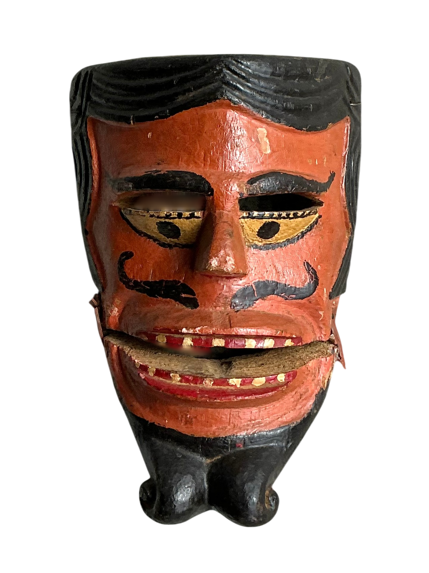Vintage Boho Carved Wood Painted Articulated Face Mask
