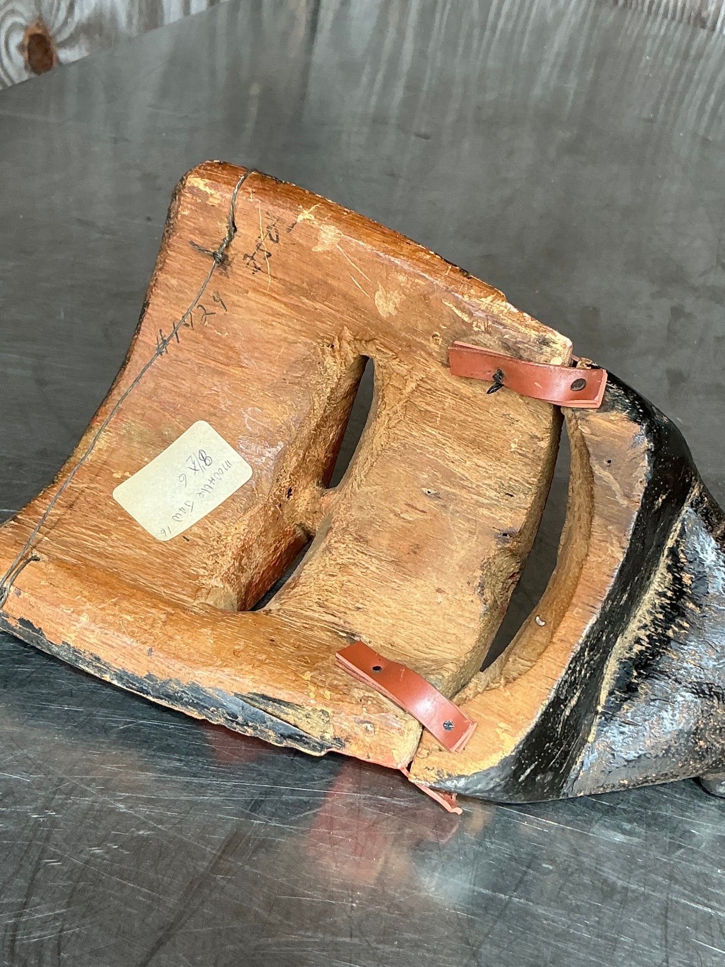 Vintage Boho Carved Wood Painted Articulated Face Mask - Top view