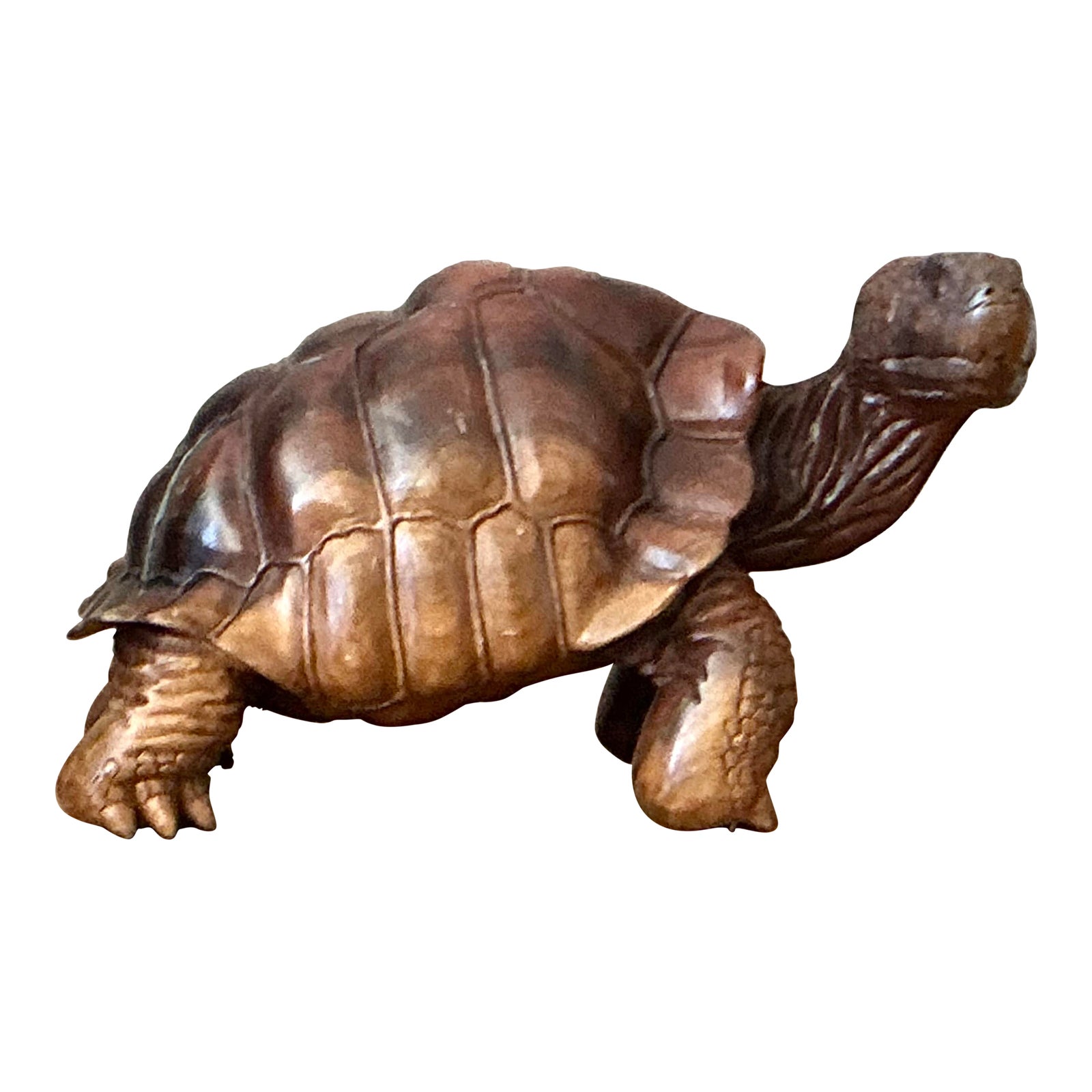 Vintage Boho Carved Wood Turtle - Detail view