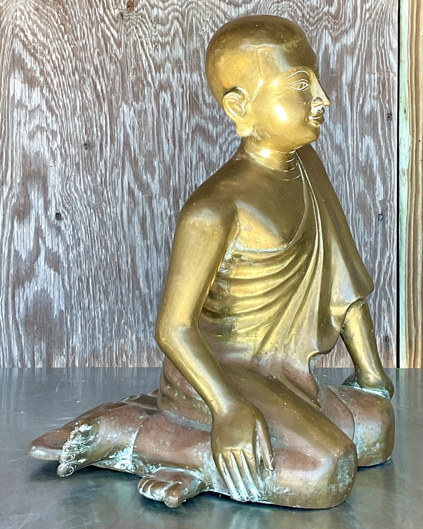 Vintage Boho Cast Brass Buddha - Top view
