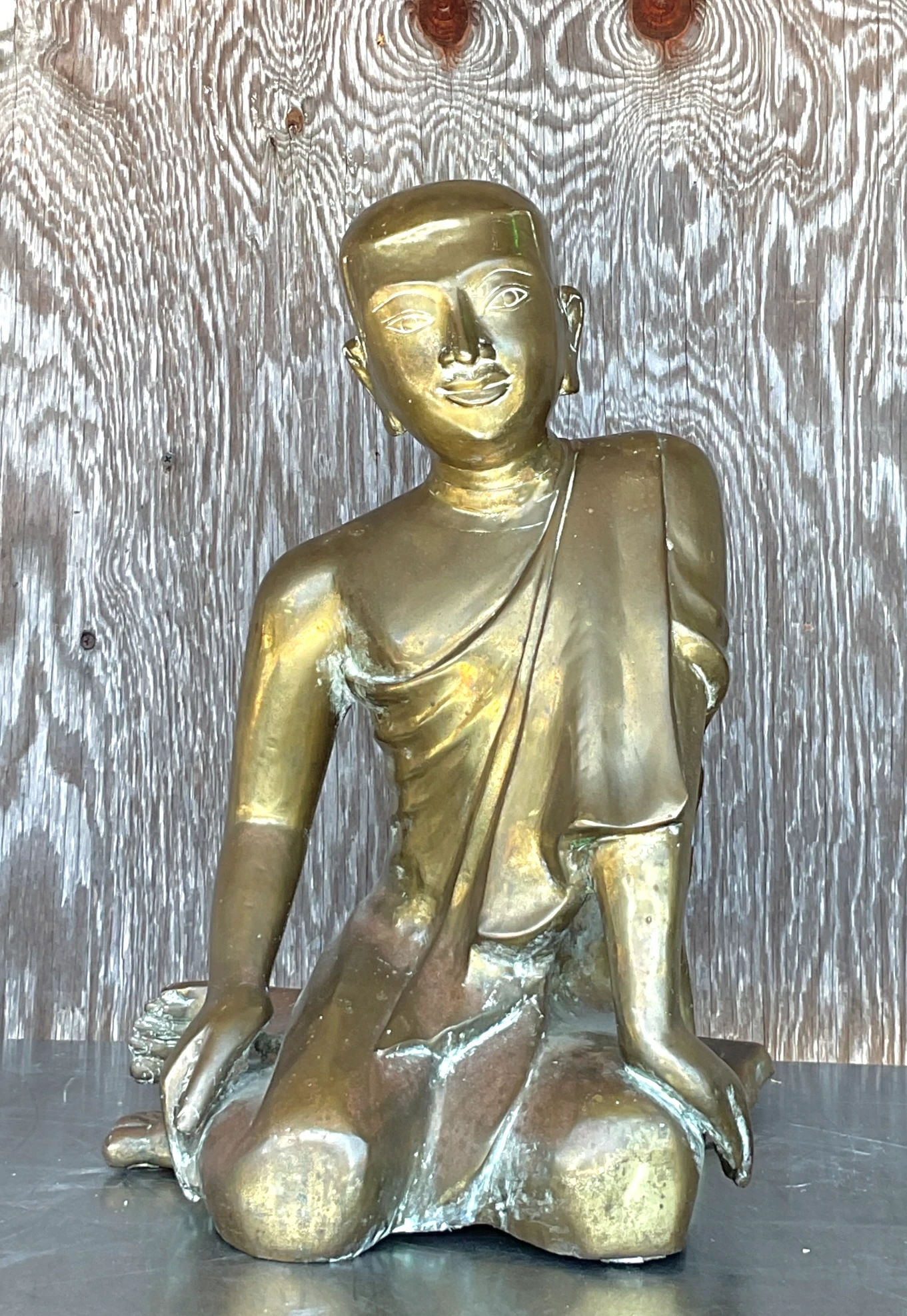 Vintage Boho Cast Brass Buddha - Side view