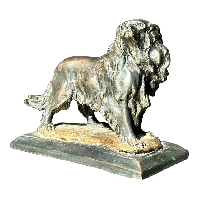 Vintage Boho Cast Bronze Dog Sculpture - Detail view