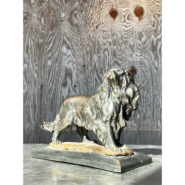 Vintage Boho Cast Bronze Dog Sculpture - Top view
