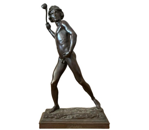 Vintage Boho Cast Bronze Figure of David - Detail view