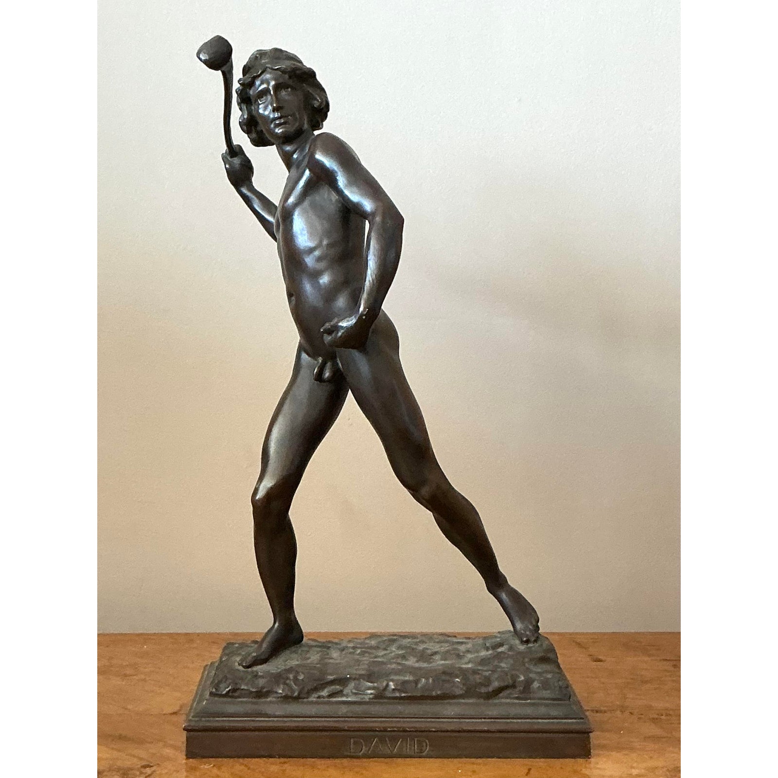 Vintage Boho Cast Bronze Figure of David - Side view