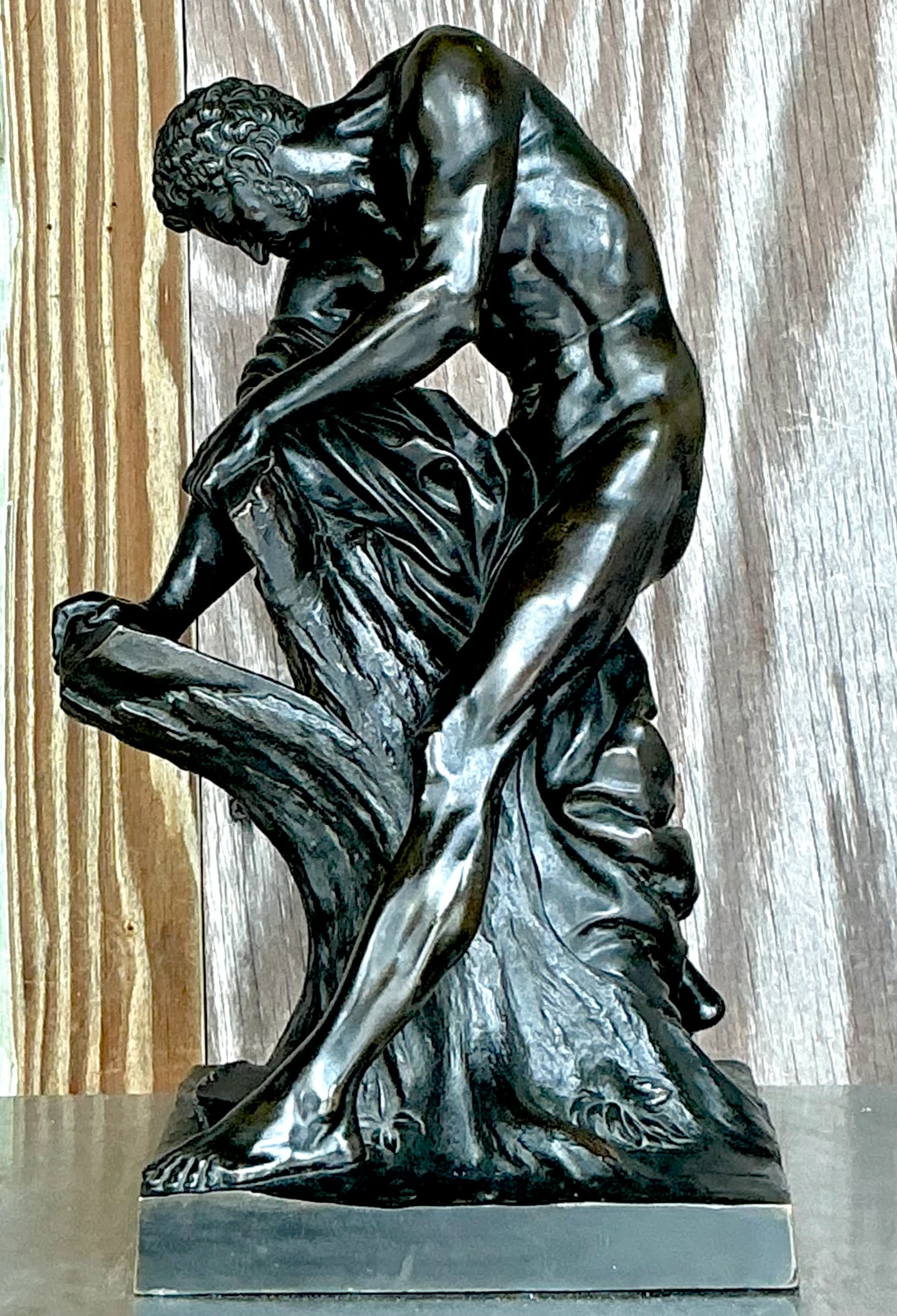 Vintage Boho Cast Bronze Milo of Croton Sculpture - Side view