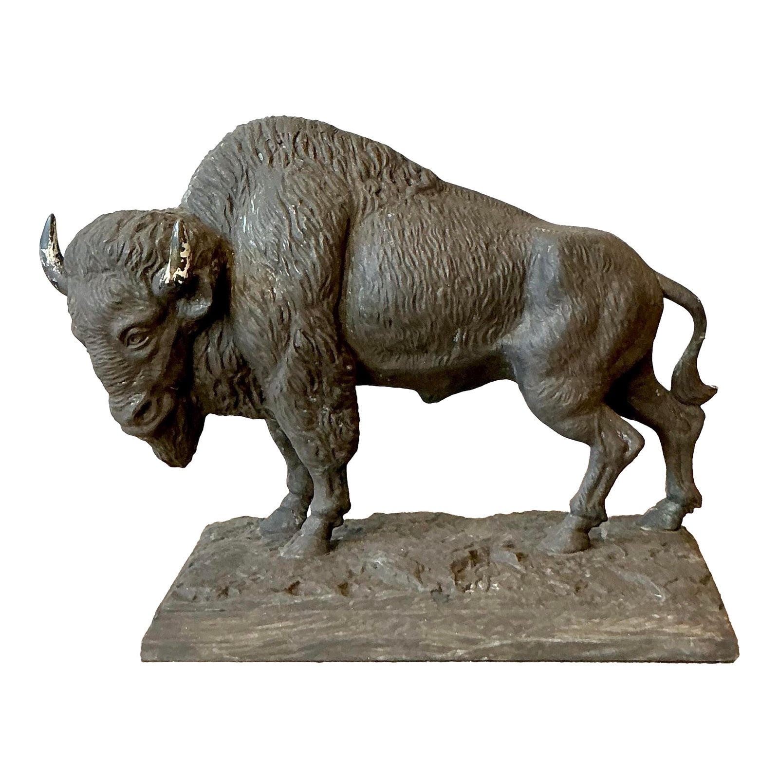 Vintage Boho Cast Buffalo Statue
