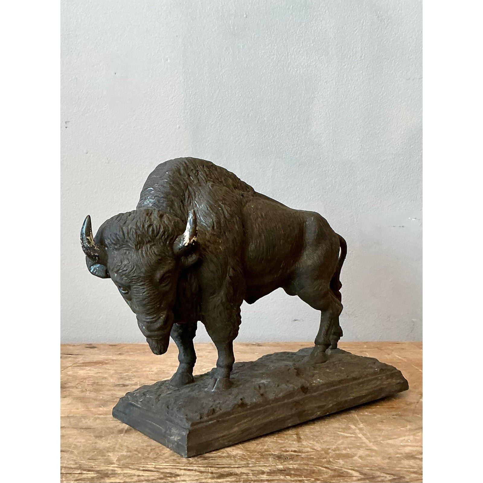 Vintage Boho Cast Buffalo Statue - Top view