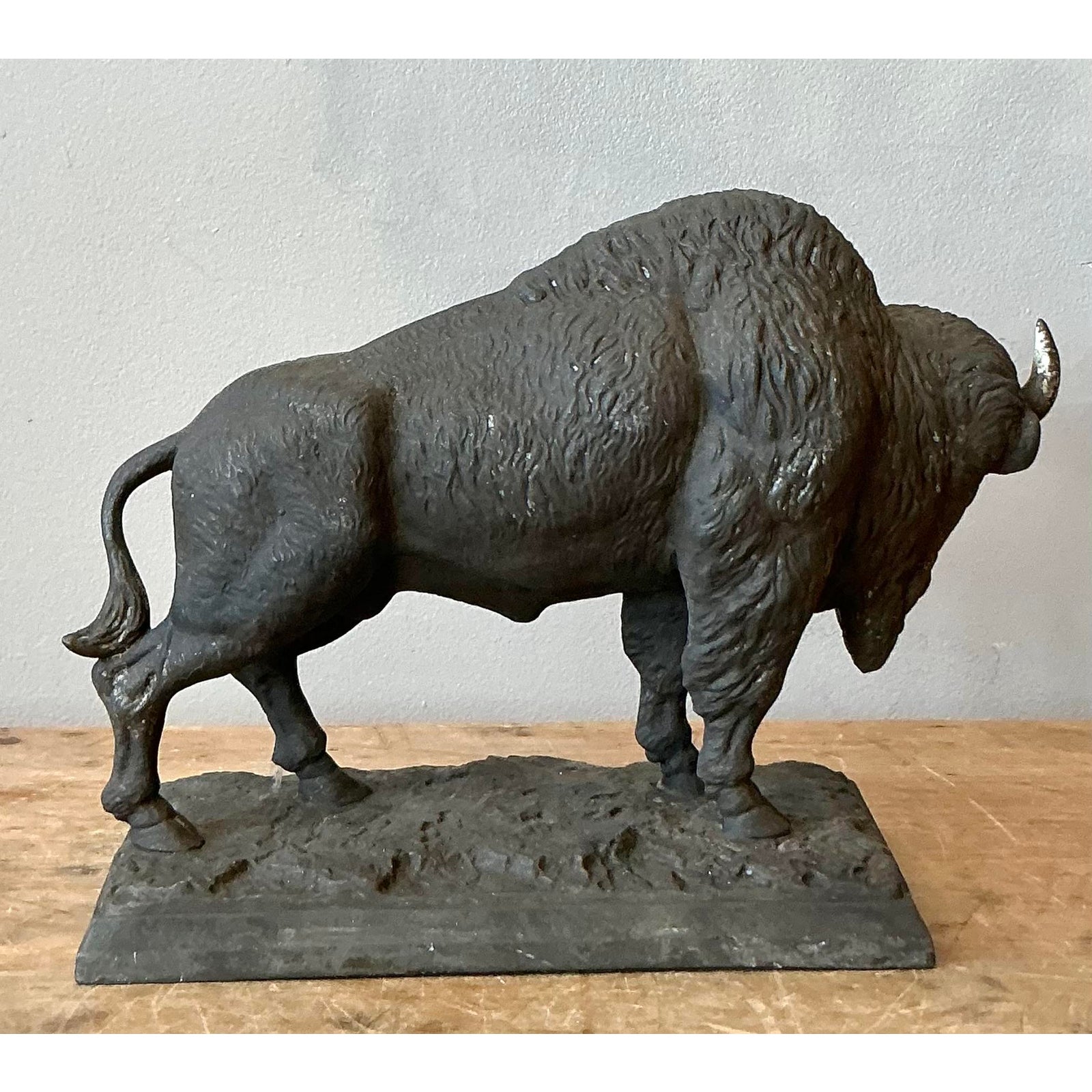 Vintage Boho Cast Buffalo Statue - Detail view