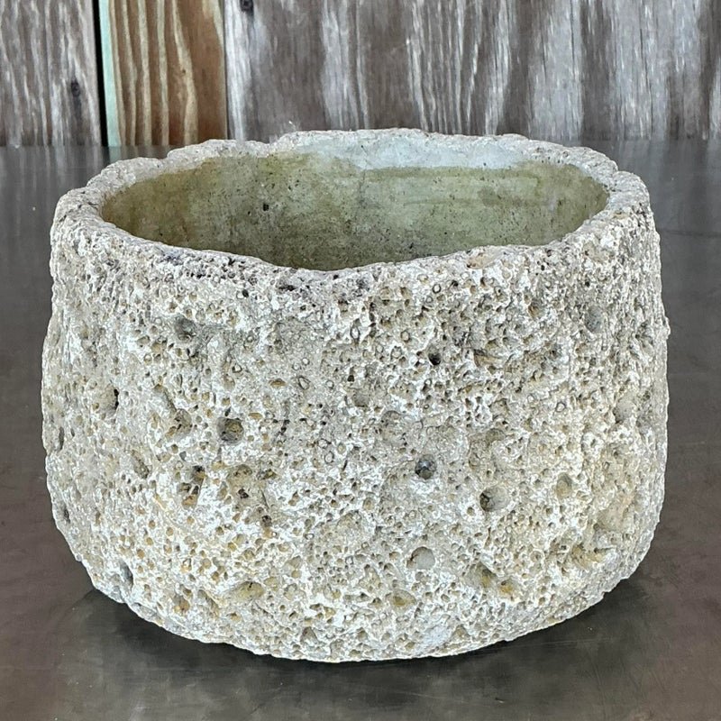 Vintage Boho Cast Cement Crater Planter - Top view