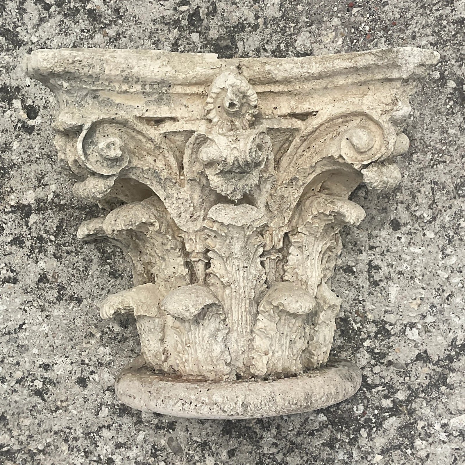 Vintage Boho Cast Concrete Corinthian Column Top - Top view