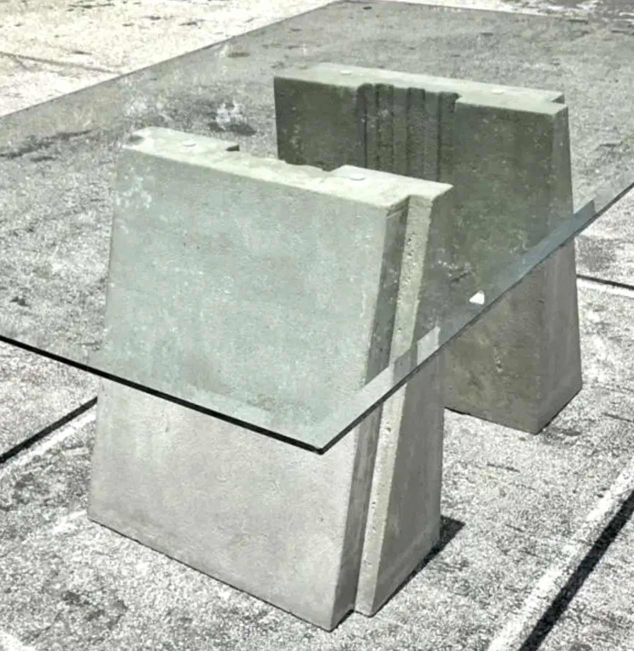 Vintage Boho Cast Concrete Dining Table - Detail view
