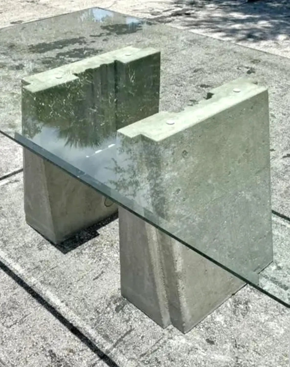 Vintage Boho Cast Concrete Dining Table - Side view