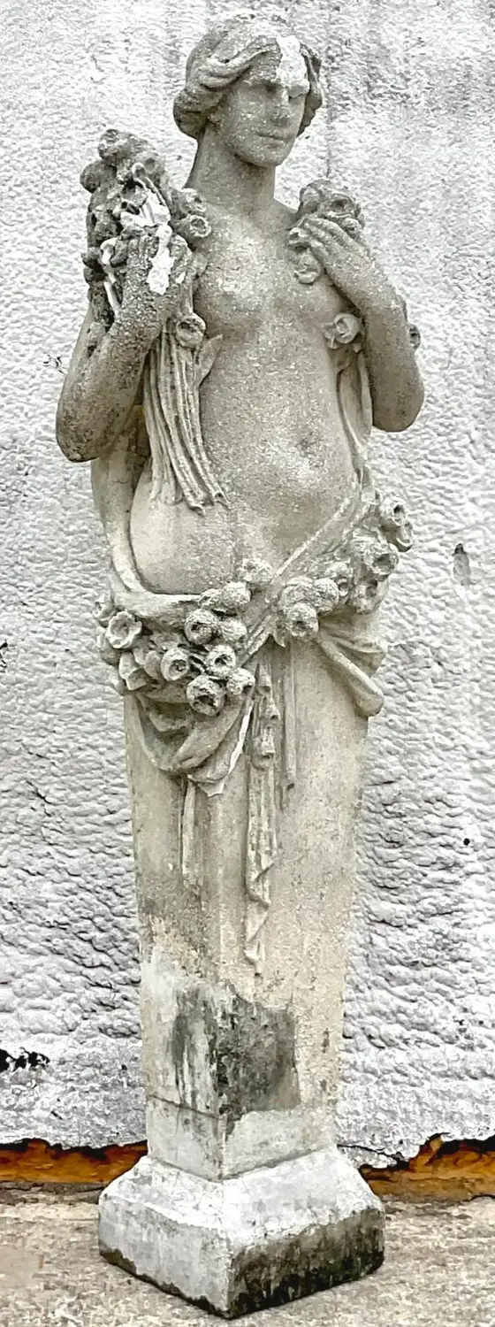 Vintage Boho Cast Concrete Four Seasons “Spring” Statue - Detail view