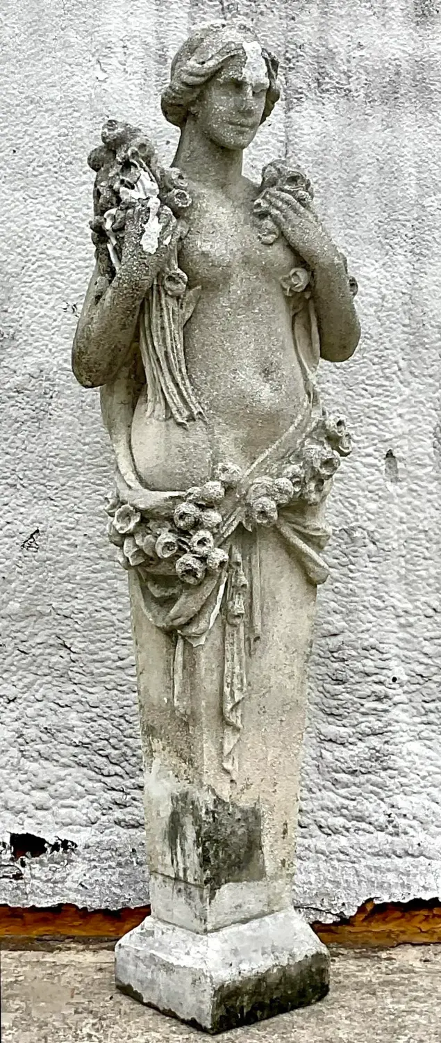Vintage Boho Cast Concrete Four Seasons “Spring” Statue - Top view