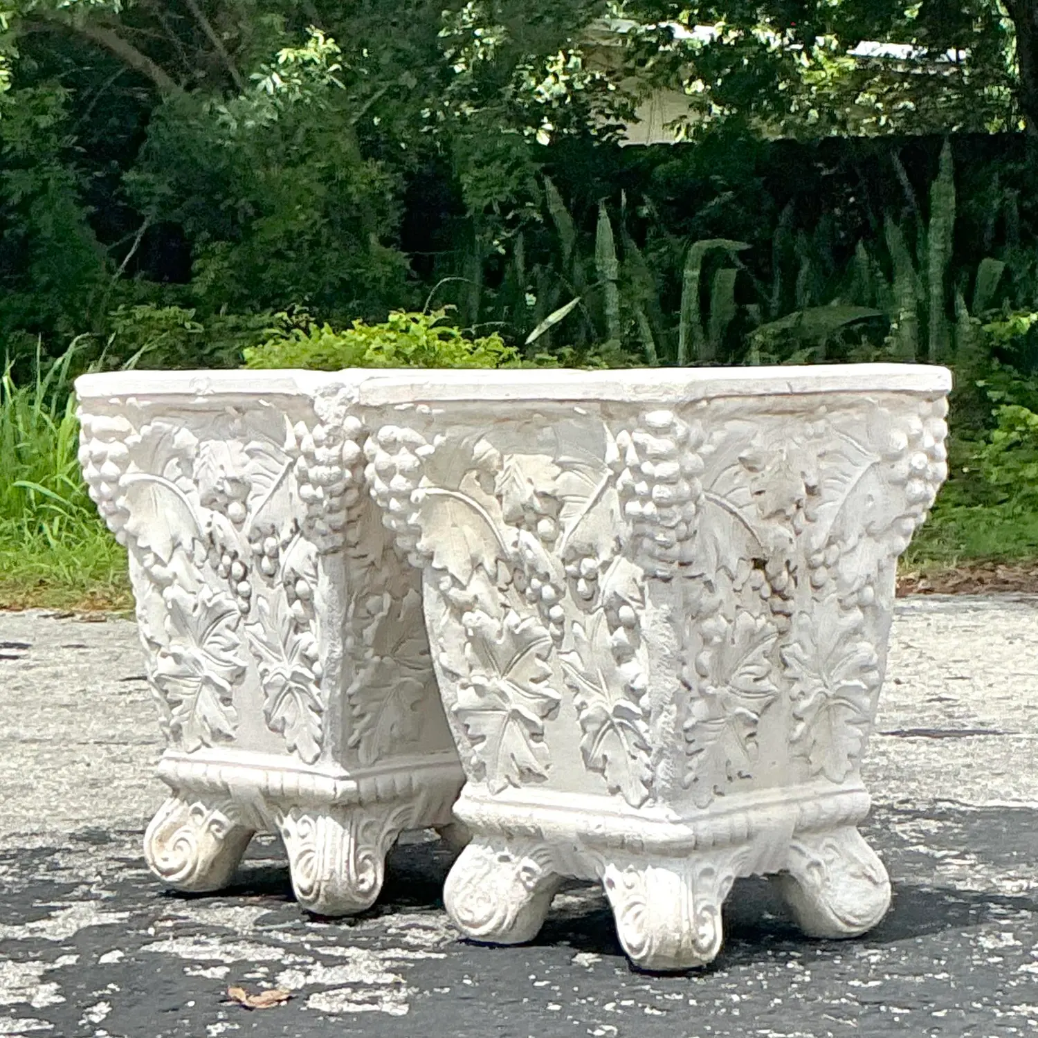 Vintage Boho Cast Concrete Grape Vine Planter - a Pair - Detail view