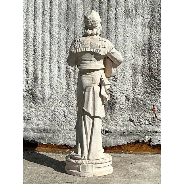 Vintage Boho Cast Concrete Statue of Guitar Player - Top view