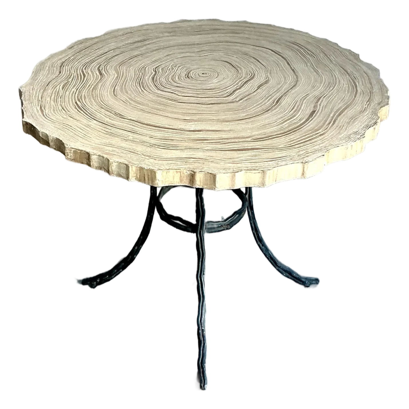 Vintage Boho Cast Concrete Tree Slice Slab Table - Detail view