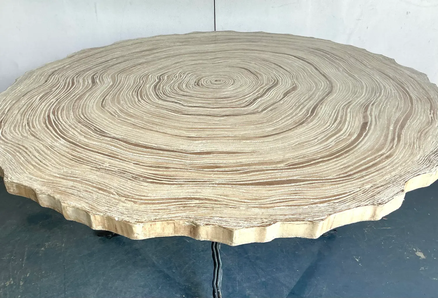 Vintage Boho Cast Concrete Tree Slice Slab Table - Top view