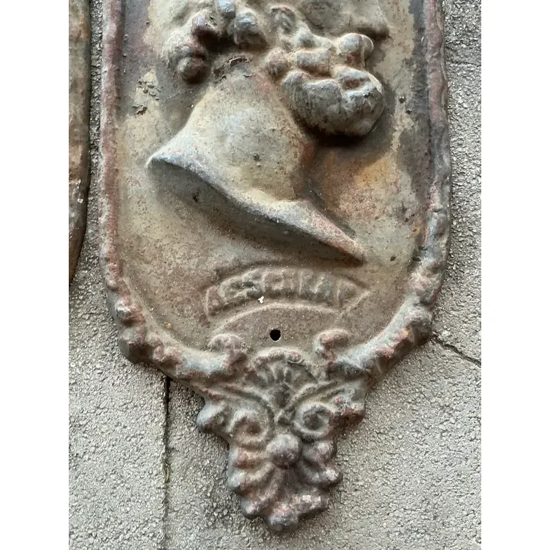 Vintage Boho Cast Iron Profile Plaque of Asclepius - A Pair - Back view
