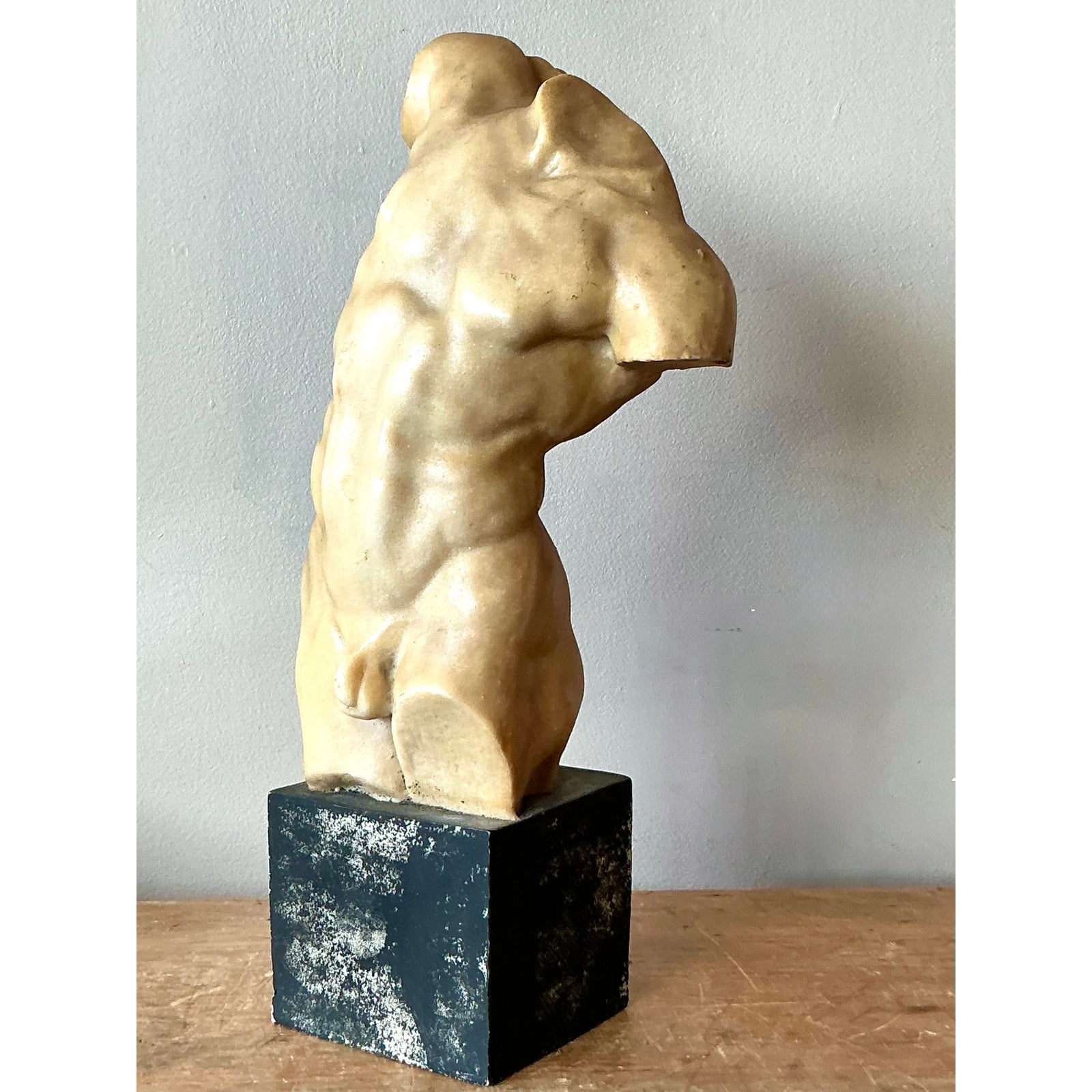 Vintage Boho Cast Resin Sculpture of Man - Side view