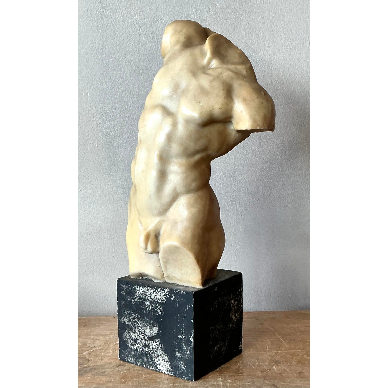 Vintage Boho Cast Resin Sculpture of Man - Top view