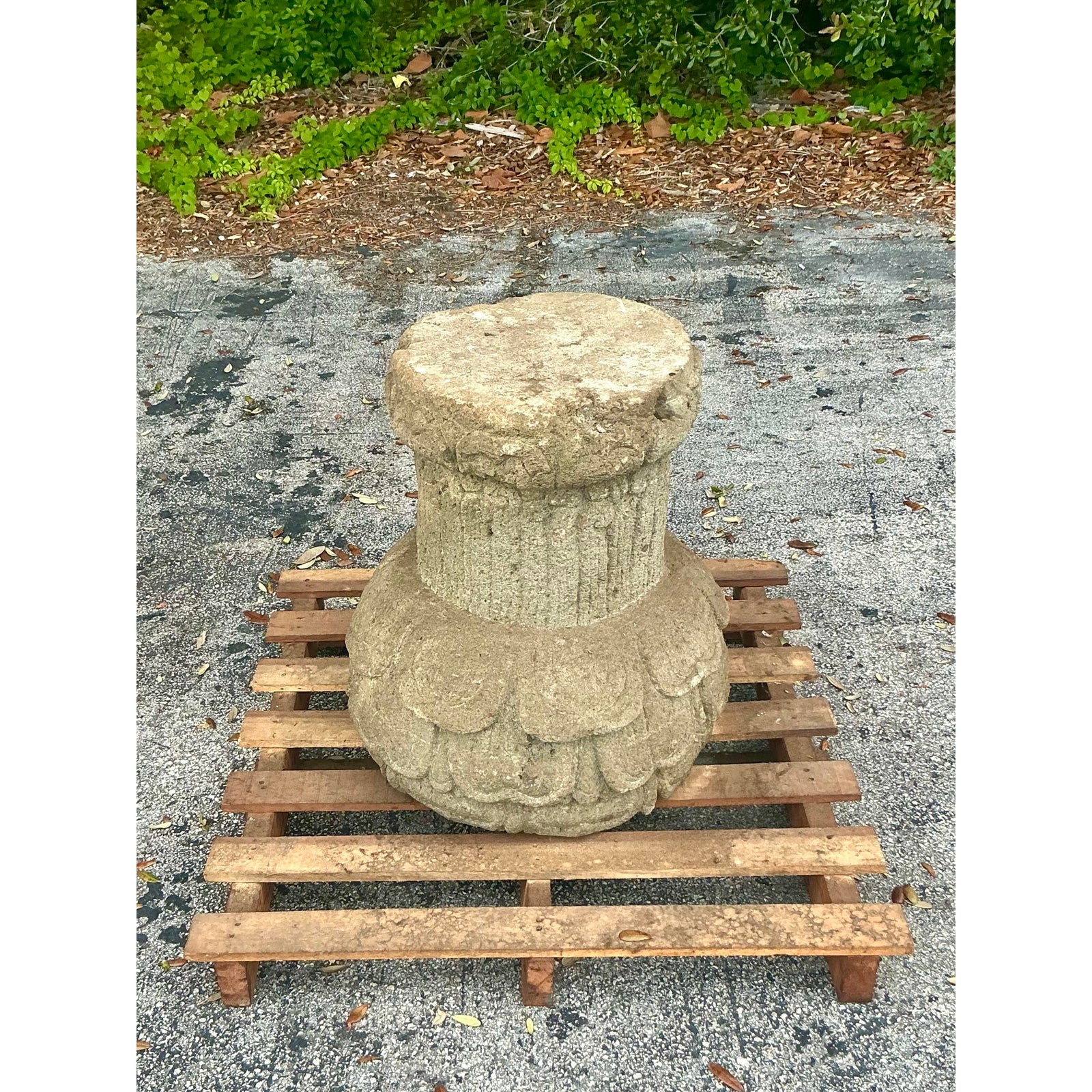 Vintage Boho Cast Stone Pedestal - Side view