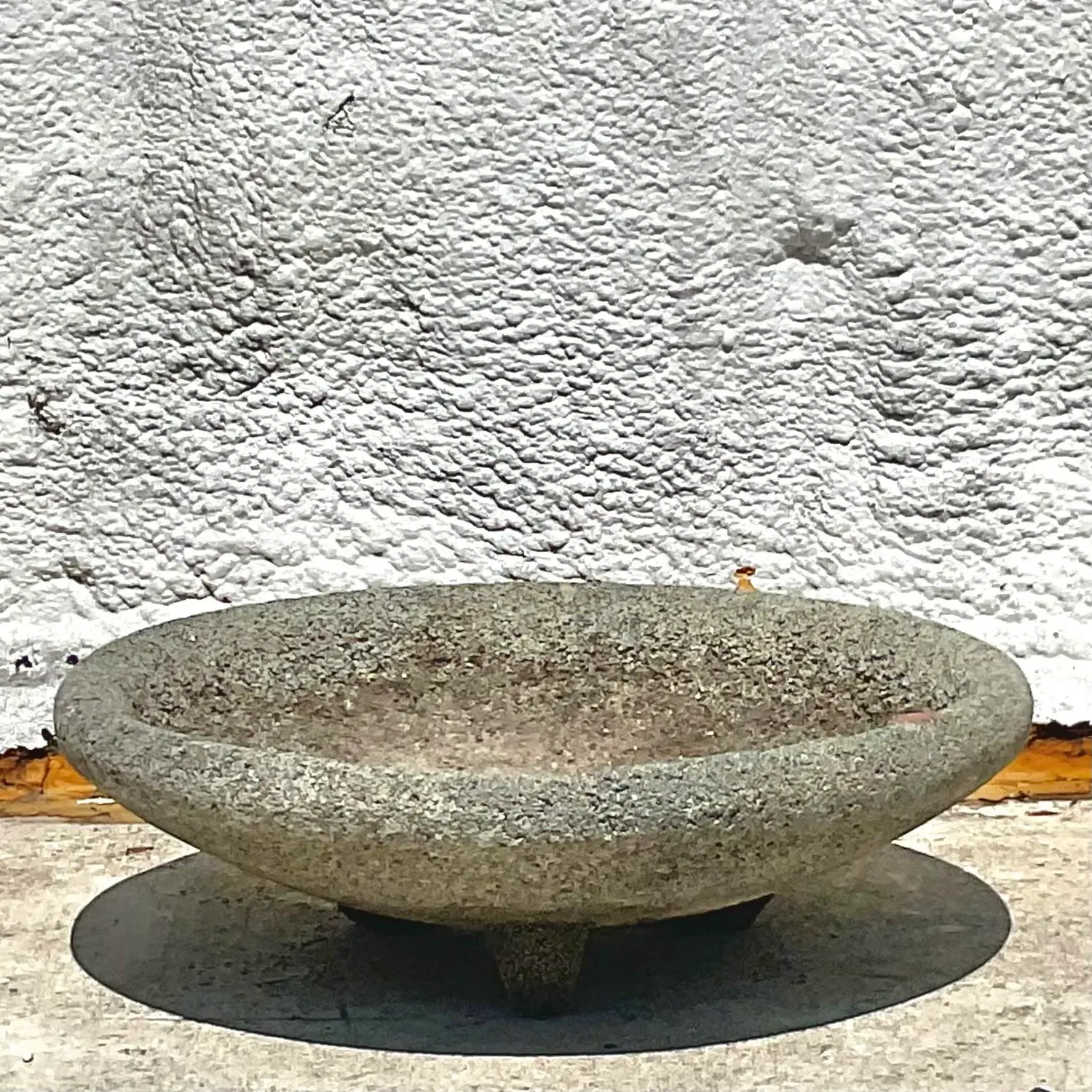 Vintage Boho Cement Low Bowl Planter - Side view