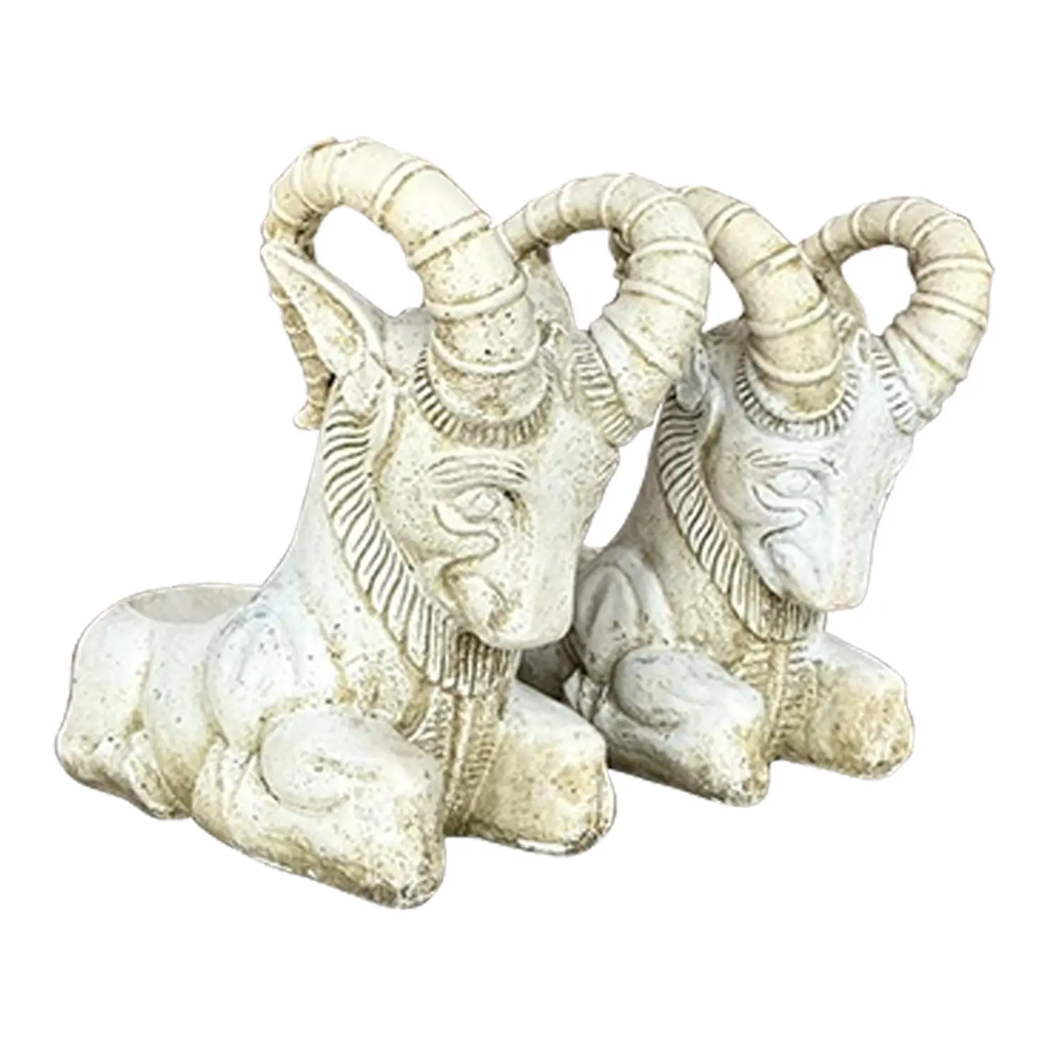 Vintage Boho Cement Rams Head Planters - a Pair