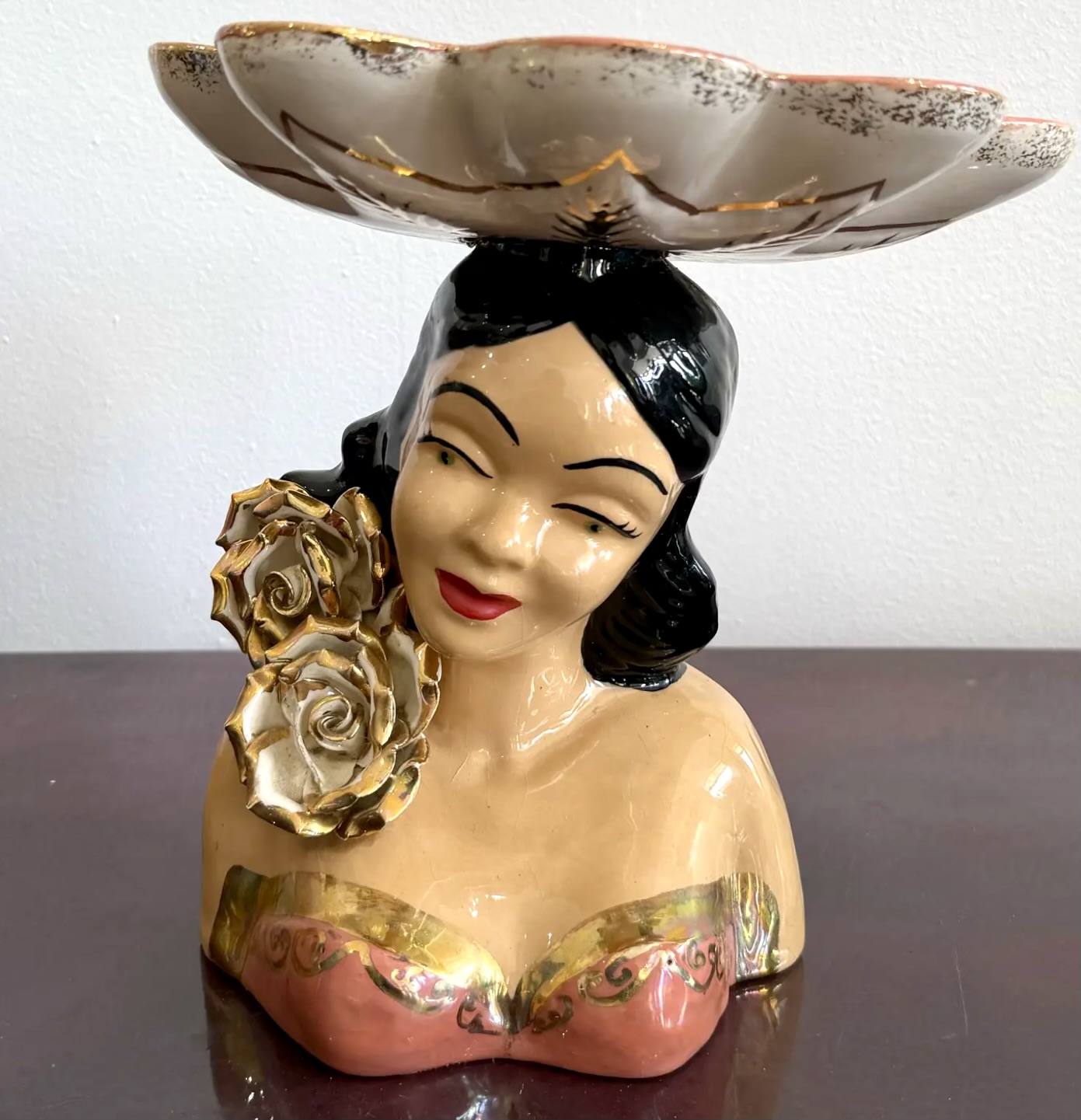 Vintage Boho Ceramic Figurative Bowl - Top view