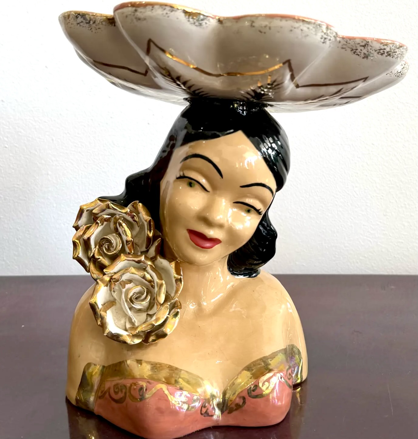 Vintage Boho Ceramic Figurative Bowl - Side view