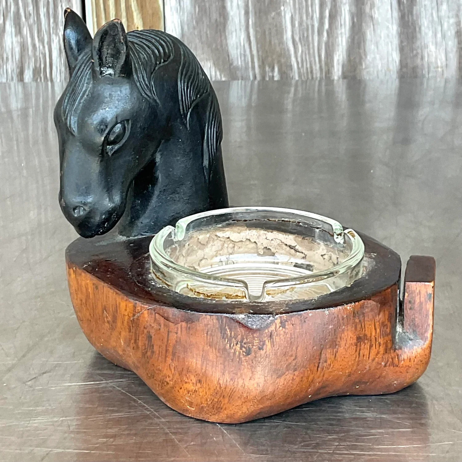 Vintage Boho Ceramic Horsehead Ashtray - Top view