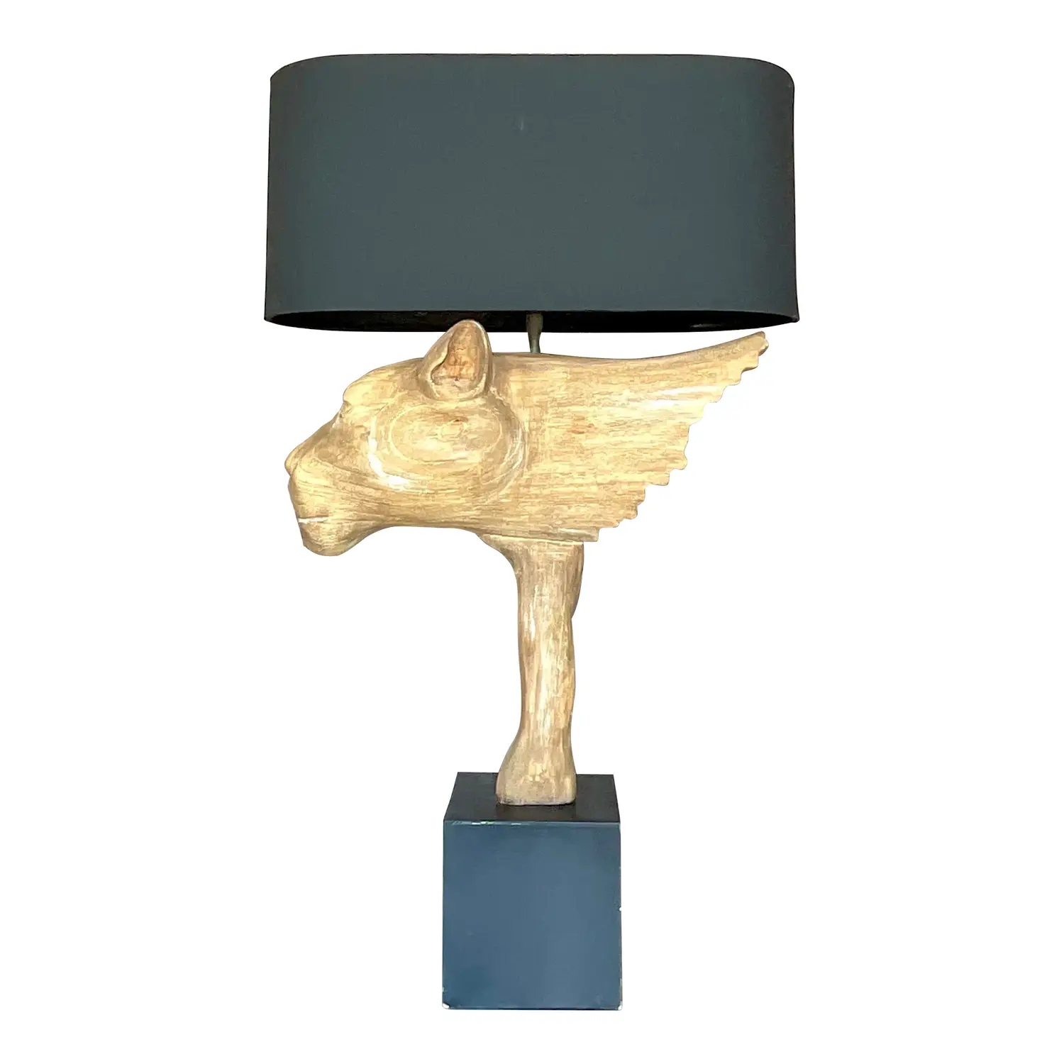 Vintage Boho Cerused Wood Winged Lion’s Head Lamp
