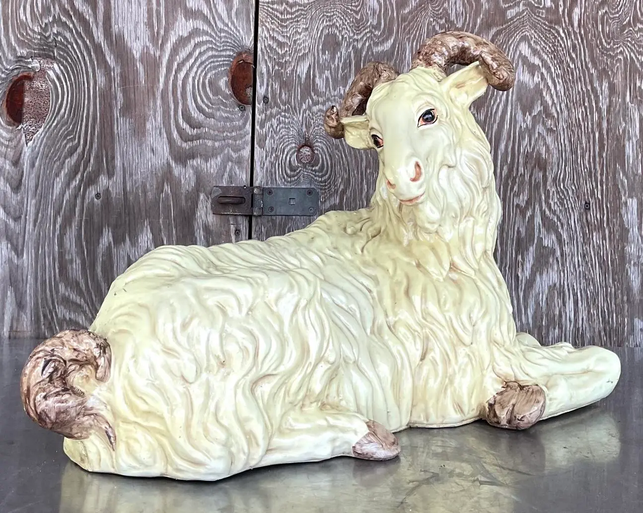 Vintage Boho Chalkware Big Horn Ram - Top view