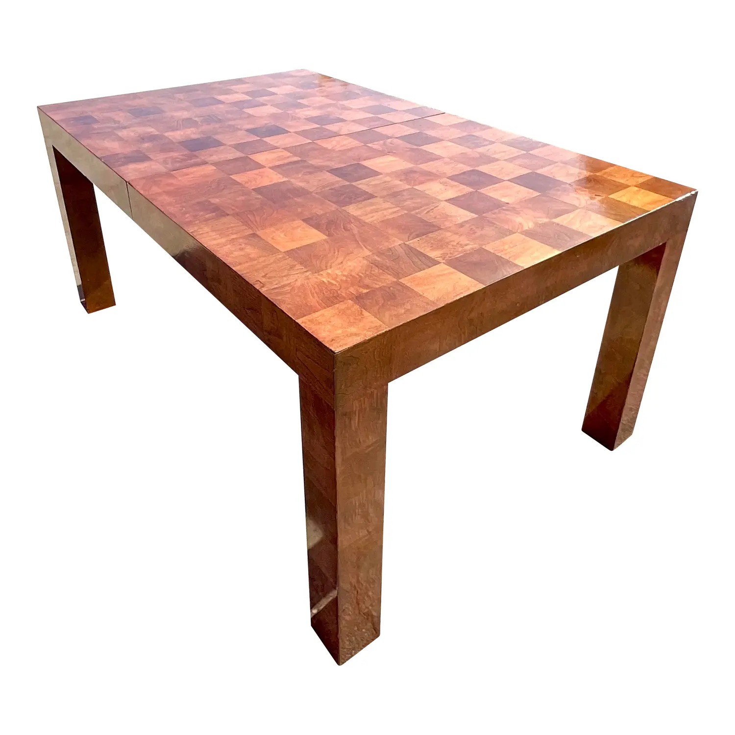 Vintage Boho Checkerboard Burl Wood Dining Table After Thayer Coggin